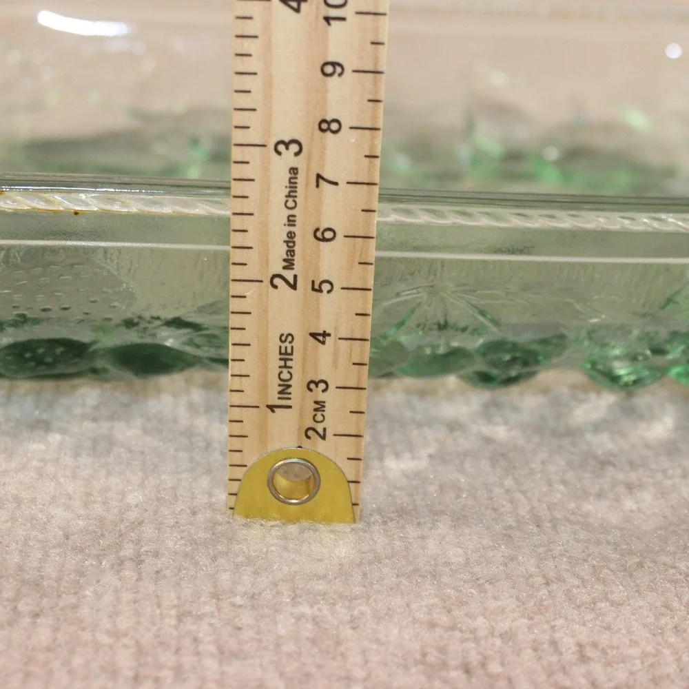 Vintage Green Glass Embossed Fruit Pattern Rectangular Serving Dish Tray 14 Inch